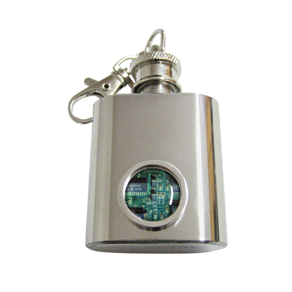 Circular Green Computer Circuit Keychain Flask - Picture 1 of 1